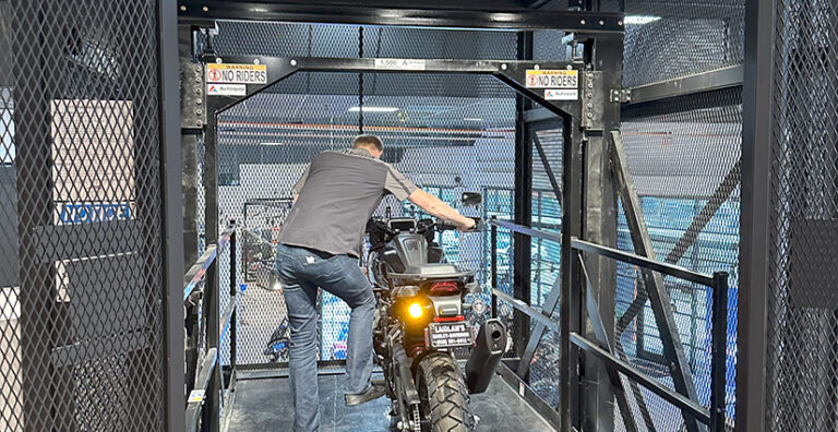 Vertical Freight Lift Streamlines Motorcycle Transport to Upper-Level Display